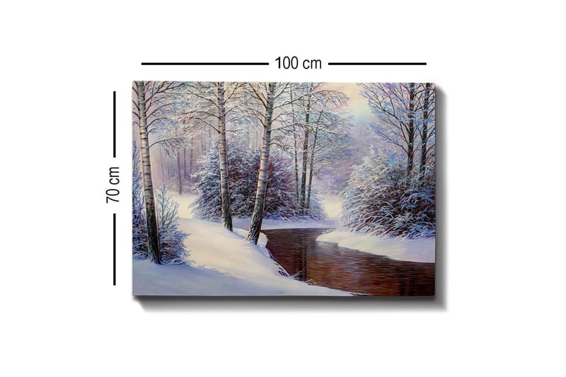 Canvastavla - Vinterlandskap med snötäckta träd och en stilla bäck - Vit / Blå / Brun - Inredning & dekor - Tavlor & konst - Canvastavla