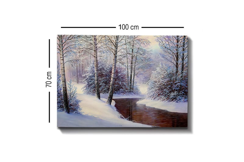 Canvastavla - Vinterlandskap med snötäckta träd och en stilla bäck - Vit / Blå / Brun - Inredning & dekor - Tavlor & konst - Canvastavla