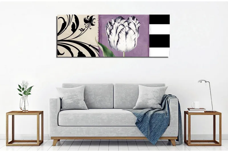 Canvastavla - Vit tulpan mot lila bakgrund - Vit / Lila / Svart - Inredning & dekor - Tavlor & konst - Canvastavla