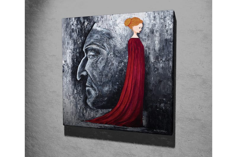Canvastavla - Porträtt av en kvinna i röd klänning med en stor ansiktsprofil i grått i bakgrunden - Röd / Grå / Svart - Inredning & dekor - Tavlor & konst - Canvastavla