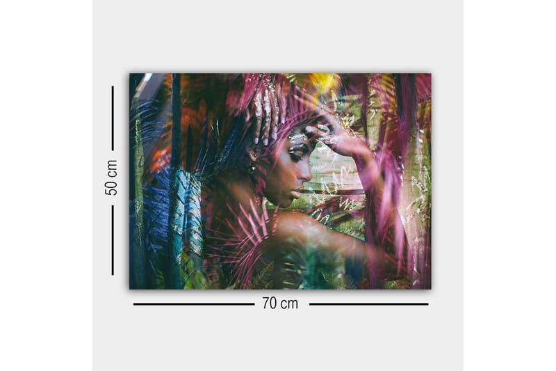 Canvastavla - Porträtt av en kvinna omgiven av färgglada växter - Grön / Rosa / Blå - Inredning & dekor - Tavlor & konst - Canvastavla