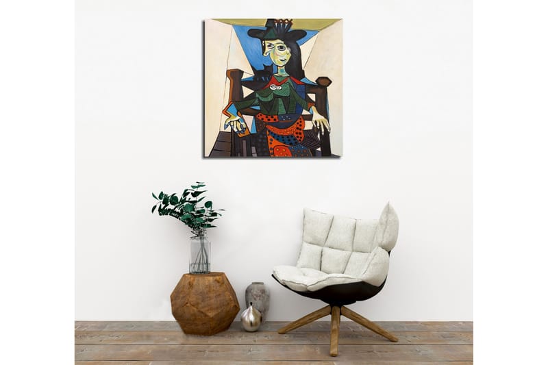 Canvastavla - Porträtt av kvinna med geometriska former och starka färger - Grön / Blå / Orange - Inredning & dekor - Tavlor & konst - Canvastavla