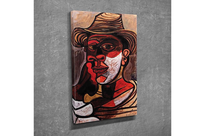 Canvastavla - Porträtt av en man med hatt och starka ansiktsdrag - Röd / Svart / Vit - Inredning & dekor - Tavlor & konst - Canvastavla