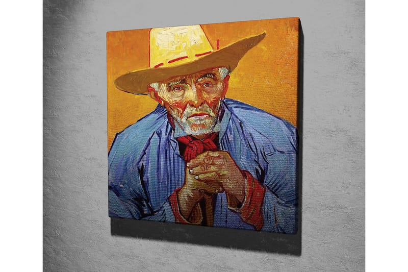 Canvastavla - Porträtt av en gammal man med hatt och blå skjorta - Gul / Blå / Röd - Inredning & dekor - Tavlor & konst - Canvastavla
