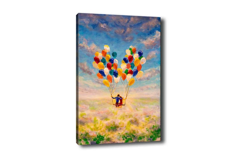 Canvastavla - Par med ballonger som svävar över en blomstrande äng - Gul / Grön / Blå - Inredning & dekor - Tavlor & konst - Canvastavla