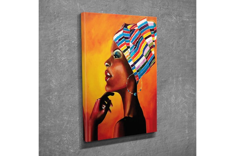 Canvastavla - Porträtt av en kvinna med färgglad huvudduk och starka uttryck - Orange / Svart / Blå - Inredning & dekor - Tavlor & konst - Canvastavla