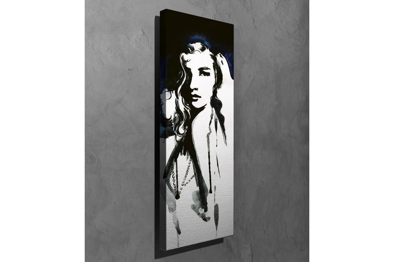 Canvastavla - Porträtt av en kvinna med långt hår och en mystisk uttryck - Svart / Vitt / Mörkblått - Inredning & dekor - Tavlor & konst - Canvastavla