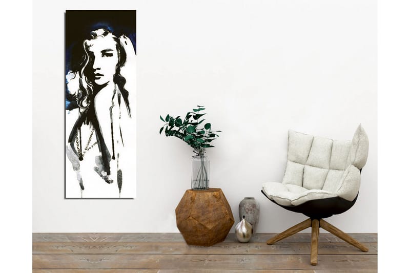 Canvastavla - Porträtt av en kvinna med långt hår och en mystisk uttryck - Svart / Vitt / Mörkblått - Inredning & dekor - Tavlor & konst - Canvastavla