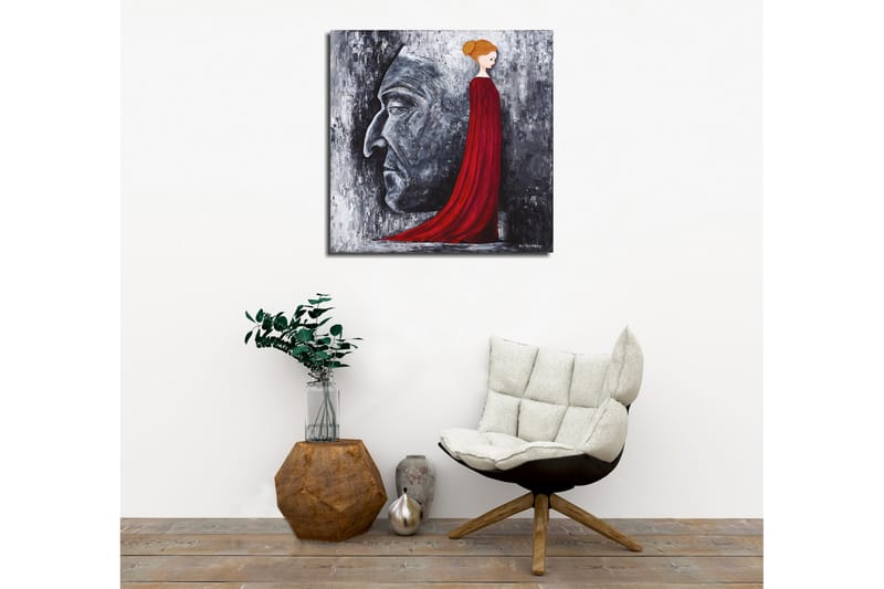 Canvastavla - Porträtt av en kvinna i röd klänning med en stor ansiktsprofil i grått i bakgrunden - Röd / Grå / Svart - Inredning & dekor - Tavlor & konst - Canvastavla