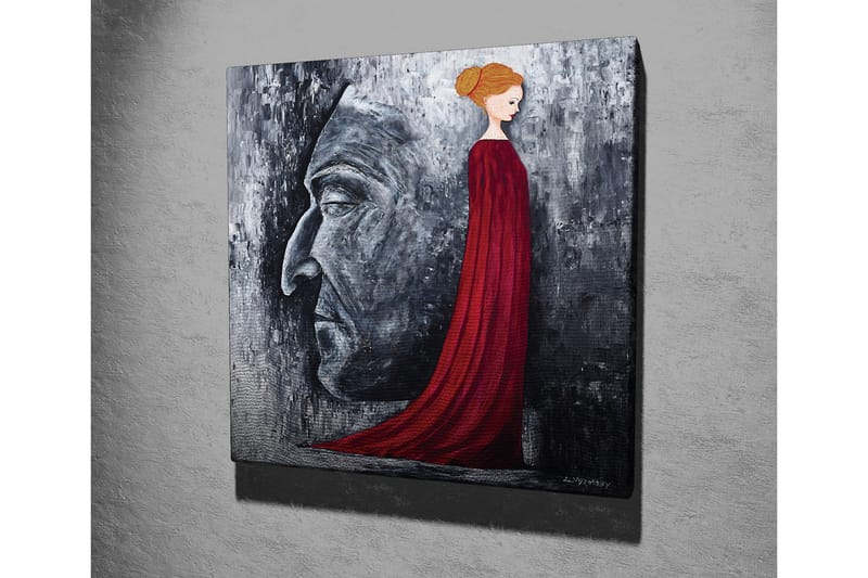 Canvastavla - Porträtt av en kvinna i röd klänning med en stor ansiktsprofil i grått i bakgrunden - Röd / Grå / Svart - Inredning & dekor - Tavlor & konst - Canvastavla