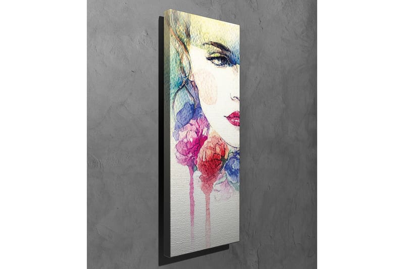 Canvastavla - Porträtt av en kvinna med färgglada blommor runt ansiktet - Rosa / Blå / Gul - Inredning & dekor - Tavlor & konst - Canvastavla