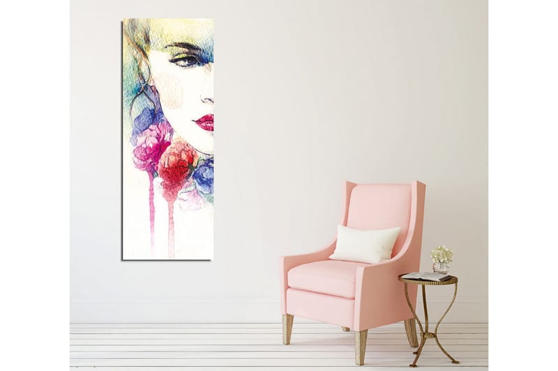 Canvastavla - Porträtt av en kvinna med färgglada blommor runt ansiktet - Rosa / Blå / Gul - Inredning & dekor - Tavlor & konst - Canvastavla