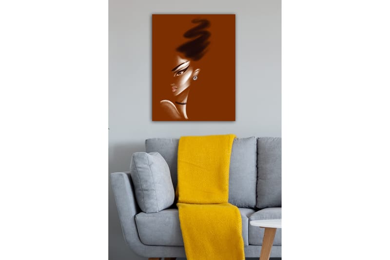 Canvastavla - Porträtt av en kvinna med stiliserade drag och en elegant frisyr - Mörkbrun / Beige / Svart - Inredning & dekor - Tavlor & konst - Canvastavla
