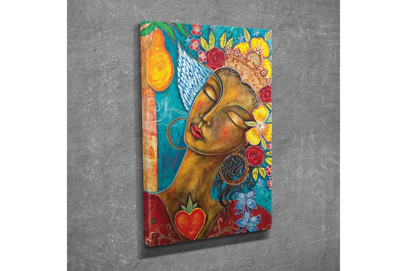 Canvastavla - Porträtt av en kvinna med blommor och frukter i håret - Turkos / Brun / Röd - Inredning & dekor - Tavlor & konst - Canvastavla