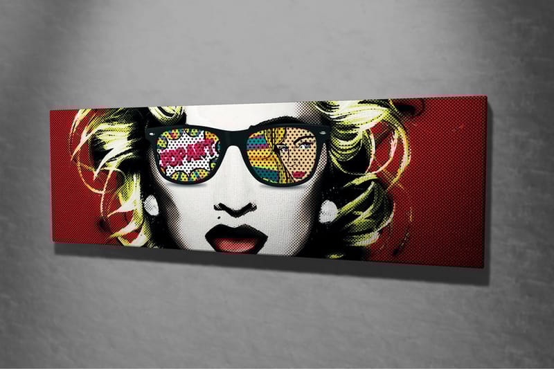 Canvastavla - Porträtt av en kvinna med solglasögon och popkonstmotiv i reflektionerna - Röd / Svart / Gul - Inredning & dekor - Tavlor & konst - Canvastavla