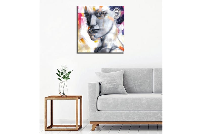 Canvastavla - Porträtt av en kvinna med en uttrycksfull ansiktsgestaltning - Grå / Rosa / Orange - Inredning & dekor - Tavlor & konst - Canvastavla