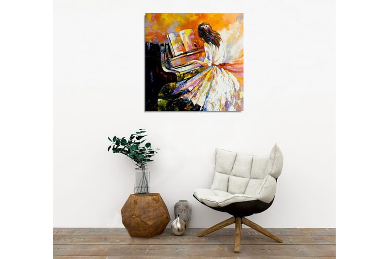 Canvastavla - Pianospelande kvinna i färgglad omgivning - Orange / Vit / Svart - Inredning & dekor - Tavlor & konst - Canvastavla