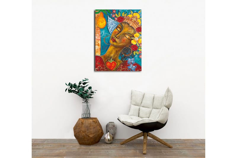 Canvastavla - Porträtt av en kvinna med blommor och frukter i håret - Turkos / Brun / Röd - Inredning & dekor - Tavlor & konst - Canvastavla