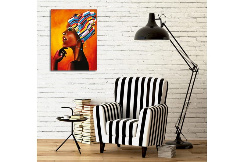 Canvastavla - Porträtt av en kvinna med färgglad huvudduk och starka uttryck - Orange / Svart / Blå - Inredning & dekor - Tavlor & konst - Canvastavla