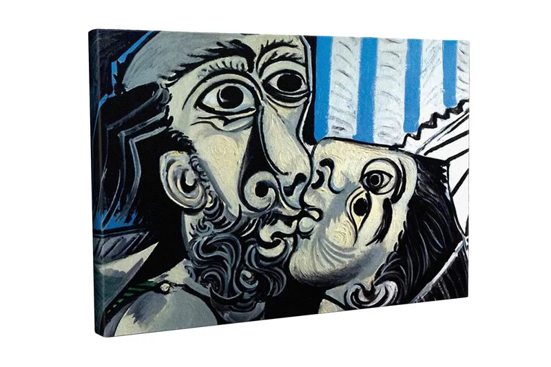 Canvastavla - Passionerat möte mellan två ansikten, Svart / Vit / Blå