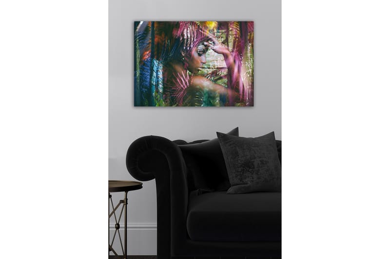 Canvastavla - Porträtt av en kvinna omgiven av färgglada växter - Grön / Rosa / Blå - Inredning & dekor - Tavlor & konst - Canvastavla