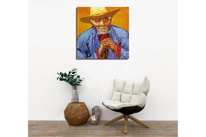 Canvastavla - Porträtt av en gammal man med hatt och blå skjorta - Gul / Blå / Röd - Inredning & dekor - Tavlor & konst - Canvastavla