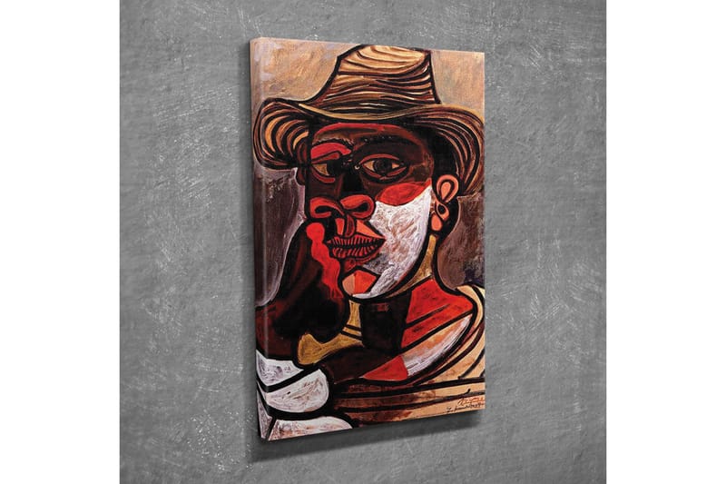 Canvastavla - Porträtt av en man med hatt och starka ansiktsdrag - Röd / Svart / Vit - Inredning & dekor - Tavlor & konst - Canvastavla