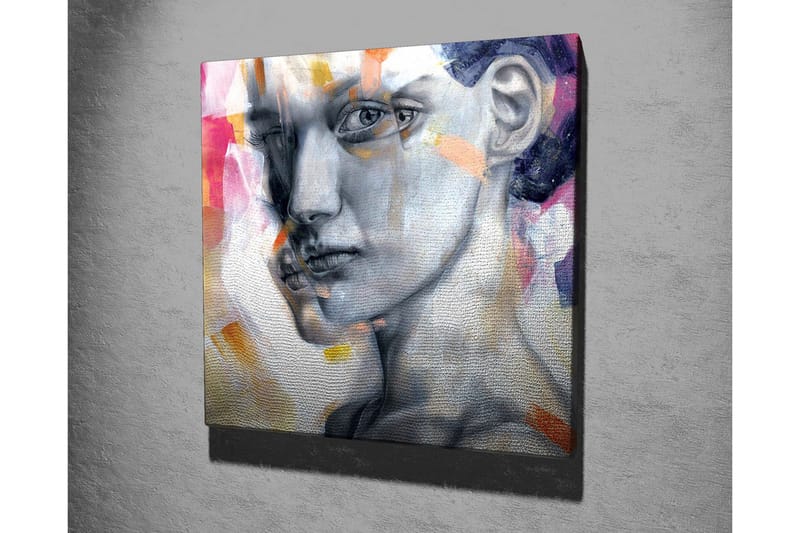 Canvastavla - Porträtt av en kvinna med en uttrycksfull ansiktsgestaltning - Grå / Rosa / Orange - Inredning & dekor - Tavlor & konst - Canvastavla