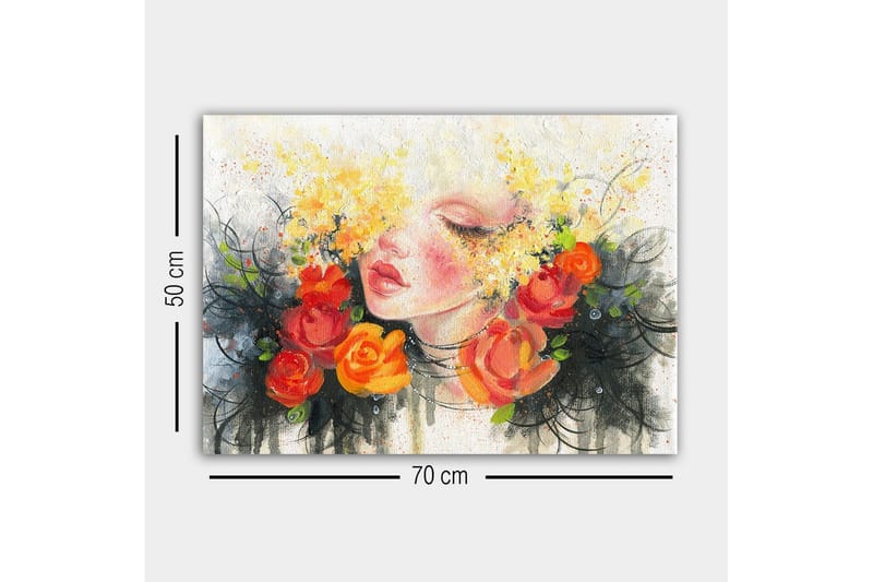 Canvastavla - Porträtt av en kvinna med blommor i håret - Orange / Gult / Svart - Inredning & dekor - Tavlor & konst - Canvastavla