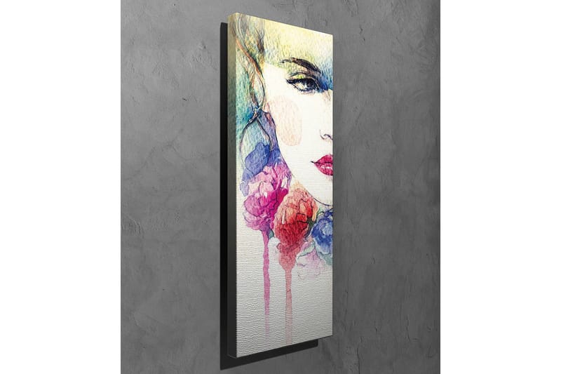 Canvastavla - Porträtt av en kvinna med färgglada blommor runt ansiktet - Rosa / Blå / Gul - Inredning & dekor - Tavlor & konst - Canvastavla