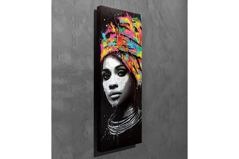 Canvastavla - Porträtt av en kvinna med färgglad huvudduk - Svart / Rosa / Gul - Inredning & dekor - Tavlor & konst - Canvastavla