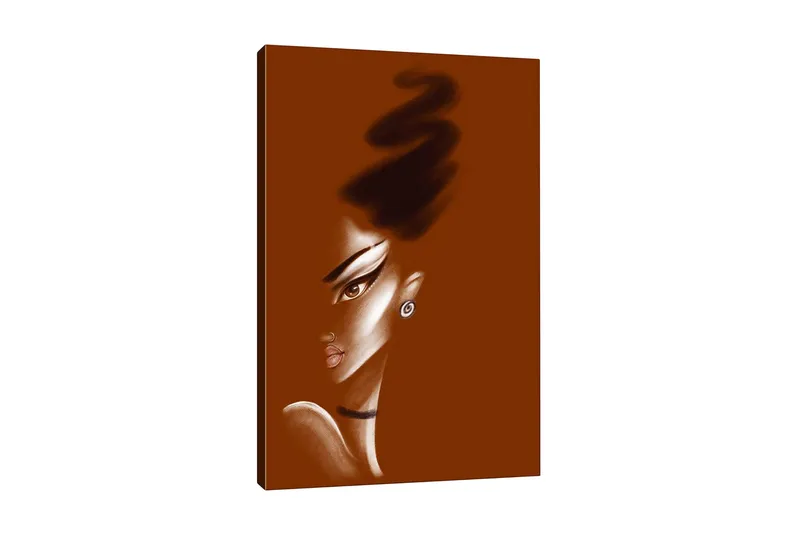 Canvastavla - Porträtt av en kvinna med stiliserade drag och en elegant frisyr, Mörkbrun / Beige / Svart