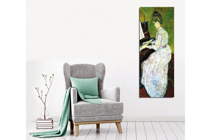 Canvastavla - Pianospelande kvinna i vit klänning - Grön / Vit / Brun - Inredning & dekor - Tavlor & konst - Canvastavla