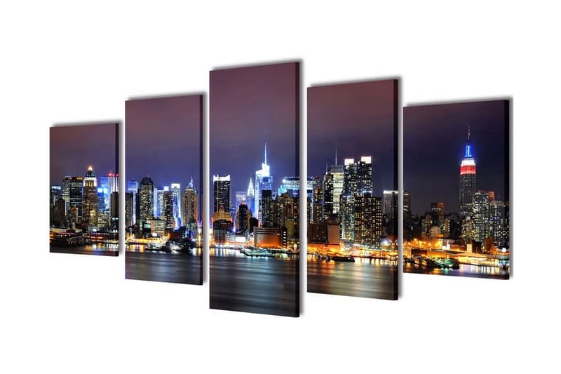 Canvastavlor set om 5 New York Skyline 100x50 cm - Flerfärgad - Barntavlor - Barntavla - Canvastavla