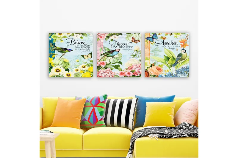 Dekorativ Canvastavla 3-Delar 30x30 cm, Flerfärgad