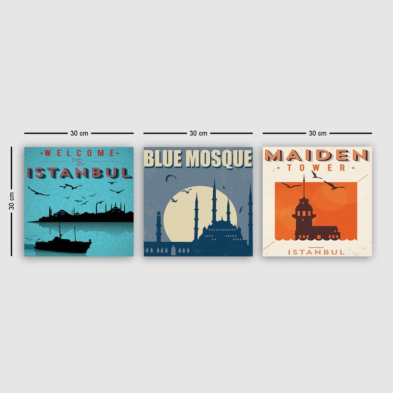 DEKORATIV CANVASTAVLA 3-Delar 30x30 cm Flerfärgad