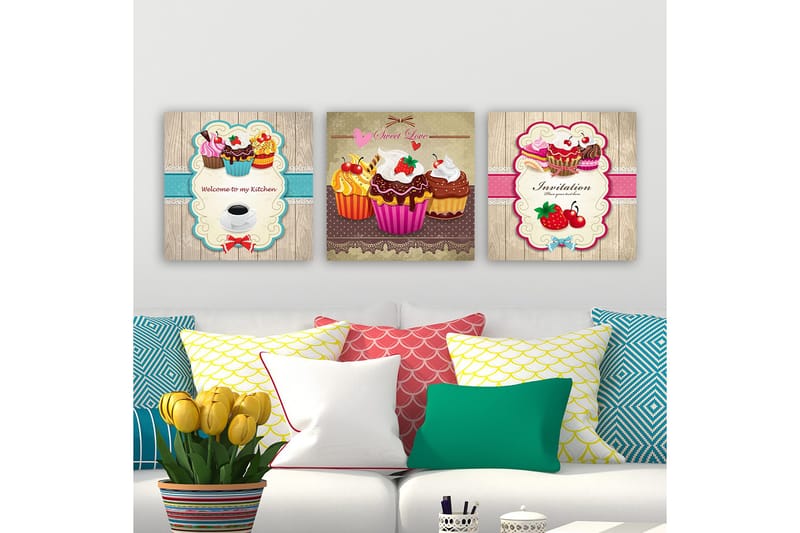 Dekorativ Canvastavla 3-Delar 30x30 cm, Flerfärgad