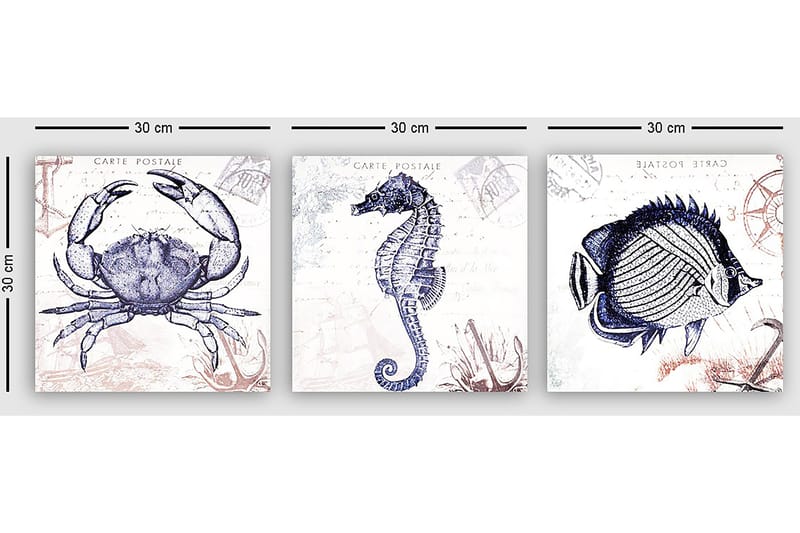 Dekorativ Canvastavla 3-Delar 30x30 cm - Flerfärgad - Inredning & dekor - Tavlor & konst - Canvastavla