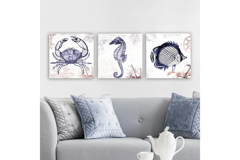 Dekorativ Canvastavla 3-Delar 30x30 cm, Flerfärgad