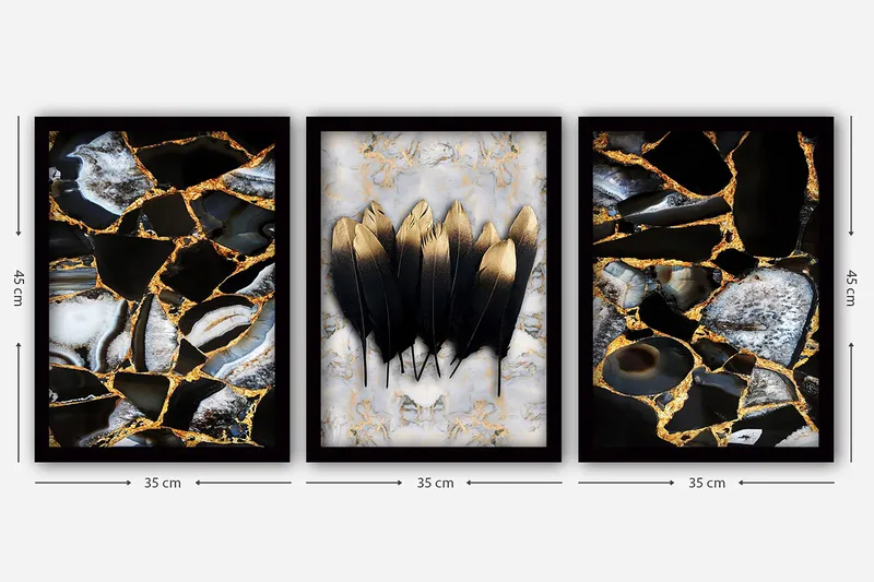 Dekorativ inramad målning 3-Delar 35x45 cm - Flerfärgad - Inredning & dekor - Tavlor & konst - Canvastavla