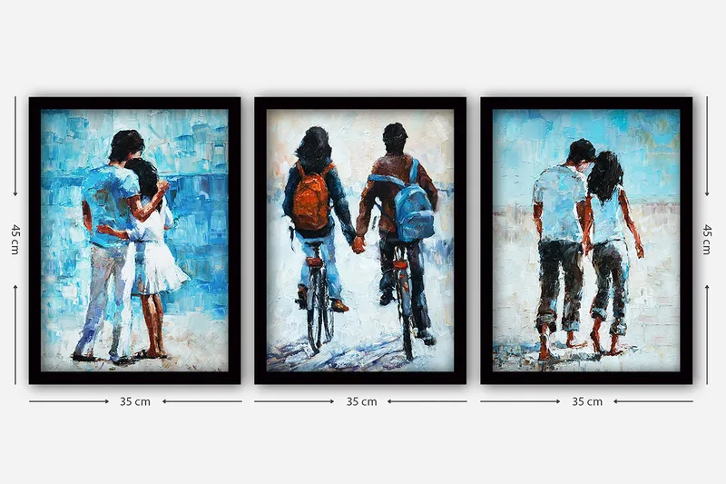 Dekorativ inramad målning 3-Delar 35x45 cm - Flerfärgad - Inredning & dekor - Tavlor & konst - Canvastavla