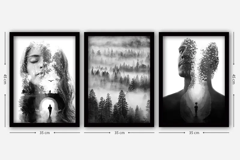 Dekorativ inramad målning 3-Delar 35x45 cm - Flerfärgad - Inredning & dekor - Tavlor & konst - Canvastavla