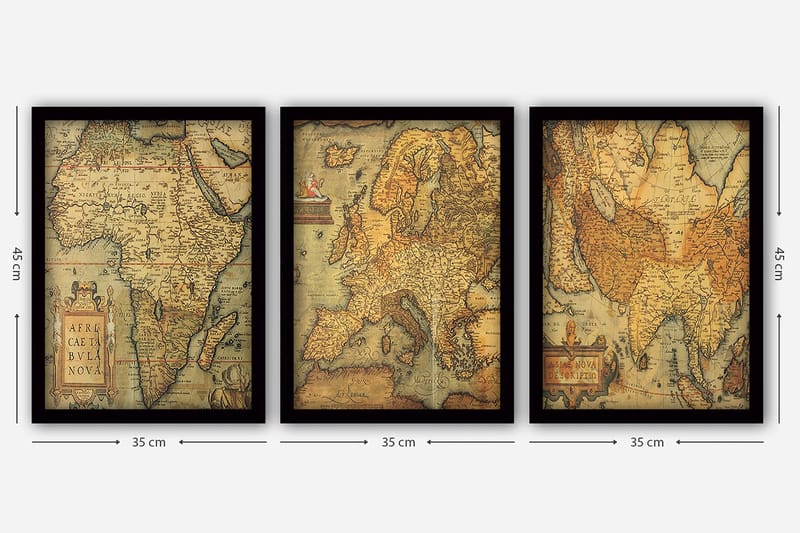 Dekorativ inramad målning 3-Delar 35x45 cm - Flerfärgad - Inredning & dekor - Tavlor & konst - Canvastavla