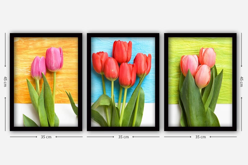Dekorativ inramad målning 3-Delar 35x45 cm - Flerfärgad - Inredning & dekor - Tavlor & konst - Canvastavla