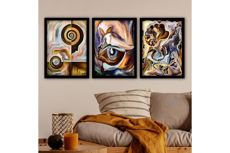 Dekorativ inramad målning 3-Delar 35x45 cm, Flerfärgad