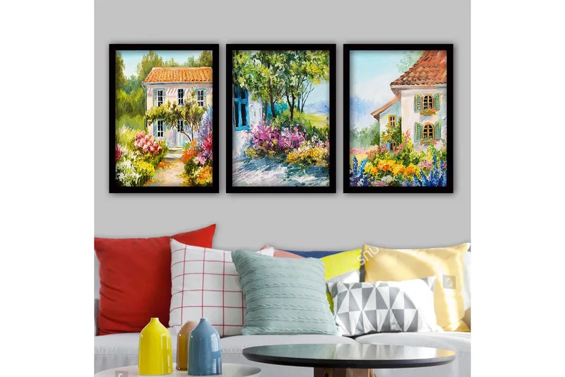 Dekorativ inramad målning 3-Delar 35x45 cm - Flerfärgad - Inredning & dekor - Tavlor & konst - Canvastavla