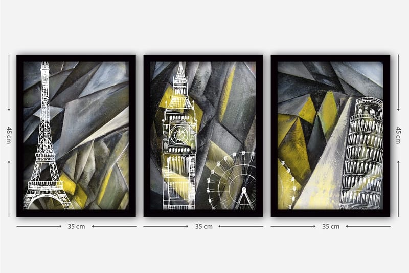 Dekorativ inramad målning 3-Delar 35x45 cm - Flerfärgad - Inredning & dekor - Tavlor & konst - Canvastavla