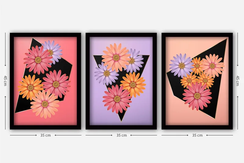 Dekorativ inramad målning 3-Delar 35x45 cm - Flerfärgad - Inredning & dekor - Tavlor & konst - Canvastavla