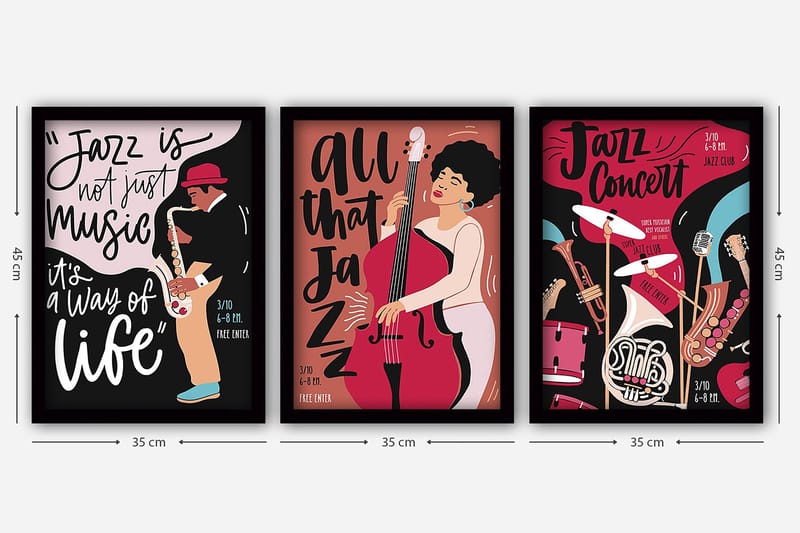 Dekorativ inramad målning 3-Delar 35x45 cm - Flerfärgad - Inredning & dekor - Tavlor & konst - Canvastavla