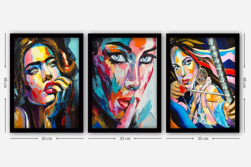 Dekorativ inramad målning 3-Delar 35x45 cm - Flerfärgad - Inredning & dekor - Tavlor & konst - Canvastavla